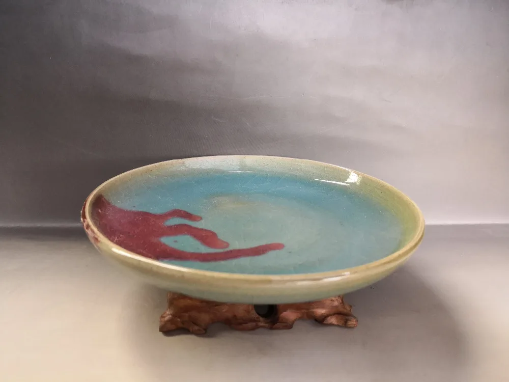 

CHINESE FOLK old Jun Ware Chinaware porcelain plate & writing-brush