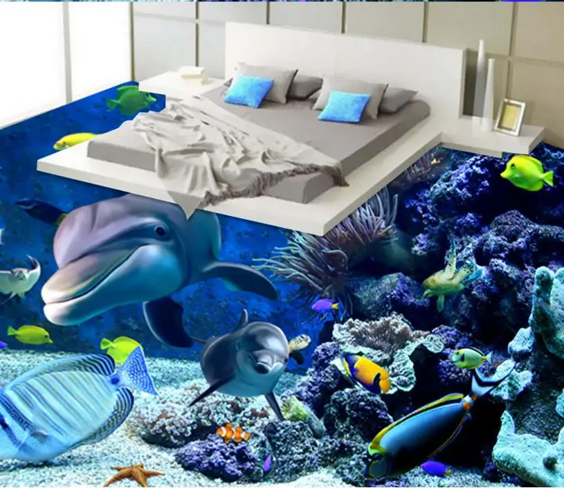 

Decoration home 3d photo flooring underwater world dolphin 3d murals wallpaper floor waterproof self-adhesive vinyl flooring