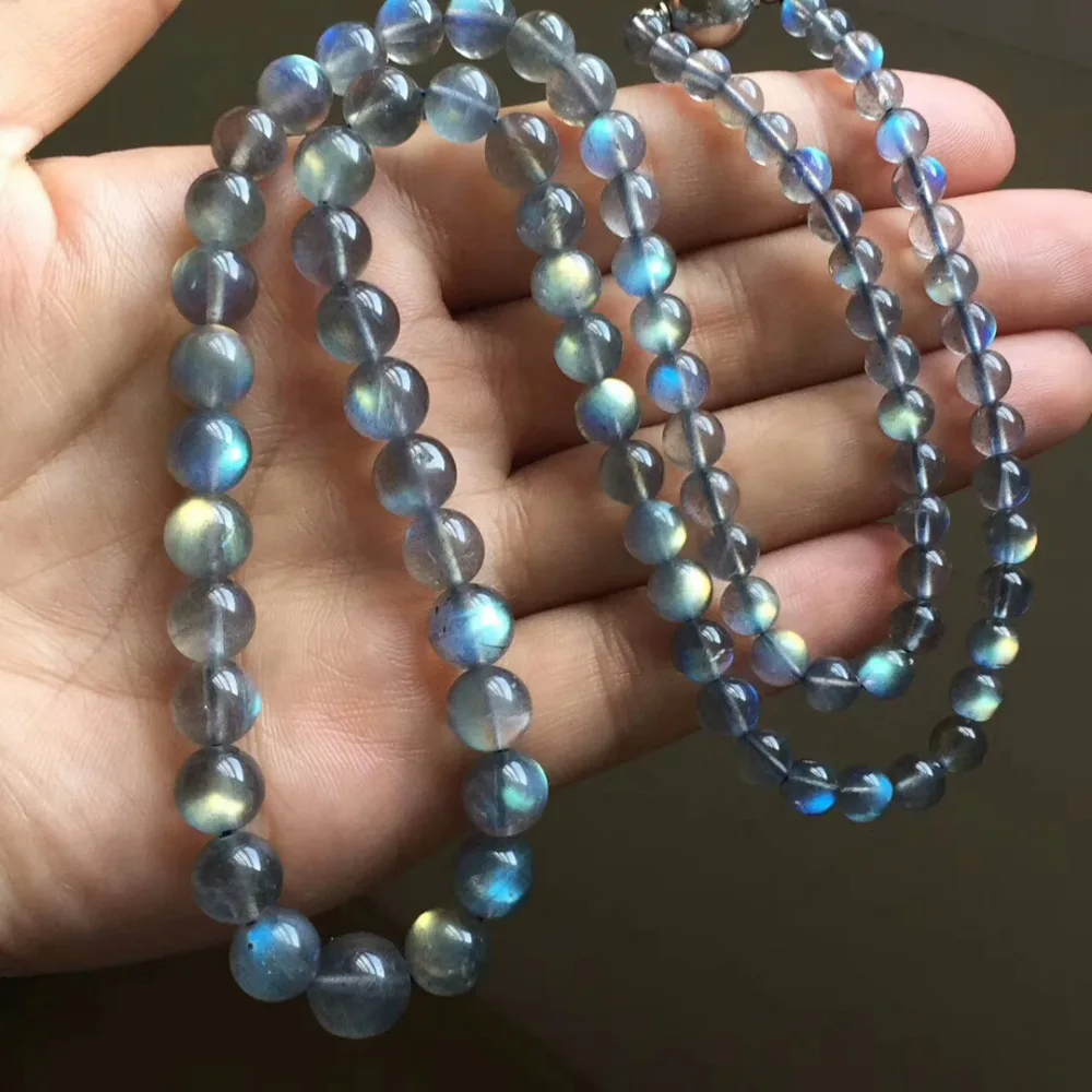 Genuine Natural Ice Labradorite Strong Rainbow Light Necklace Women Round Beads Crystal Natural Stone Necklace 5mm-14mm AAAA (6)