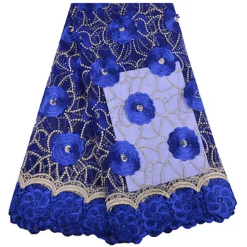 

Fashion African Lace Fabric High Quality Royal Blue Lace Nigerian Lace Fabric 2018 High Quality Lace With Beaded 5 Yards 1315