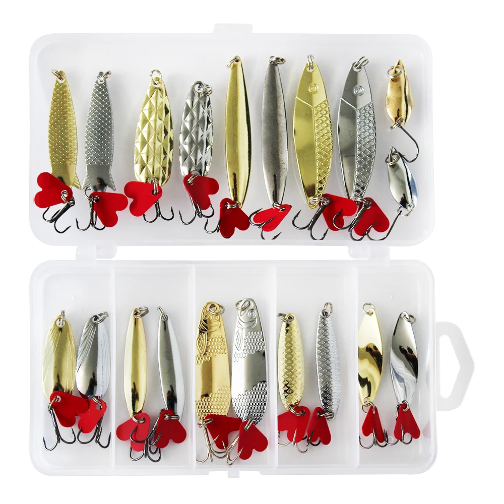 

Lixada 20pcs Assorted Fishing Sequins Spoon Blades Paillette Hard Lures Sea Fishing Baits Fishing Tackle Kit with Case