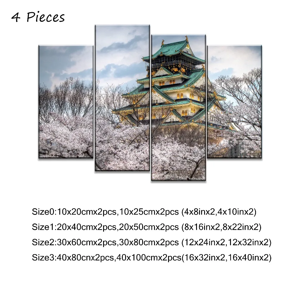 Модульная картина, 5 шт., весна, Сакура, Япония, замок Осаки, живопись, современный холст, печать, тип, произведение искусства, домашний декор, гостиная, стена