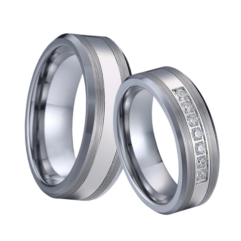 Combined Titanium Tungsten Rings Men's Wedding Band silver color bague anel anillos Couple Engagement Rings for women (2)