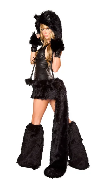 Sexy Black Costume for Adult Cat Girl Cosplay Halloween Costumes for Women 3