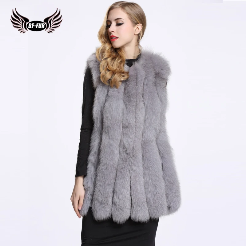 Naturelle Femmes Mode Vraie Longue D'hiver Fourrure Grey De Bffur Renard Véritable Gilet silver Bf Waistcoatl light v0012 red Veste Réel Natural CW1wCqXP
