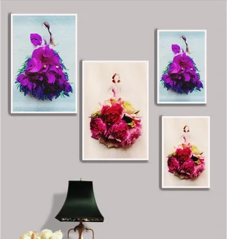 

Dancing girl's Flower Decoration Canvas Paintings Modular Pictures Wall Art Canvas for Living Room Decoration No Framed
