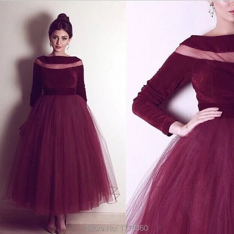 2017 Fashionable Ball Gown Tulle Evening Dress With Long Sleeve Ankle length Vestido de Festa Prom Robe Soiree | Свадьбы и торжества