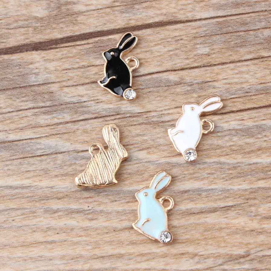 

50PCS mixed color Enamel Alloy Rabbit DIY Jewelry Charms Gold Color Oil Drop Pendant Charm For DIY Jewelry handmade free ship