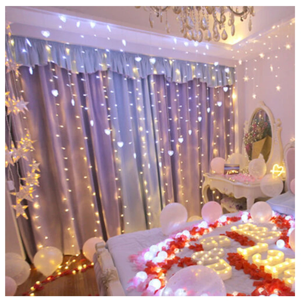 Modos de Iluminação Festa de Casamento Forma de 128 Luzes com 8 Luz para o Quarto Coração-em Janela Cortina Cachoeira Decoração Led 10 Coração em forma de 128 led janela