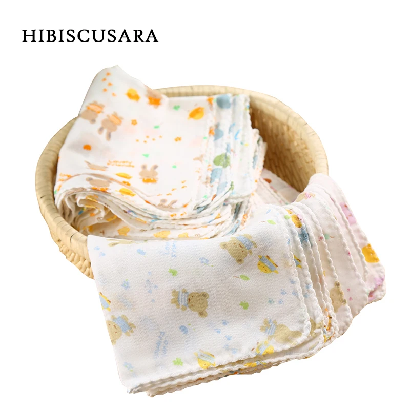 

5pcs 100% Cotton Gauze Newborn Baby Infant Bibs Handkerchief Cartoon Face Hand Bathing Towel 26*26cm Soft Square Towels