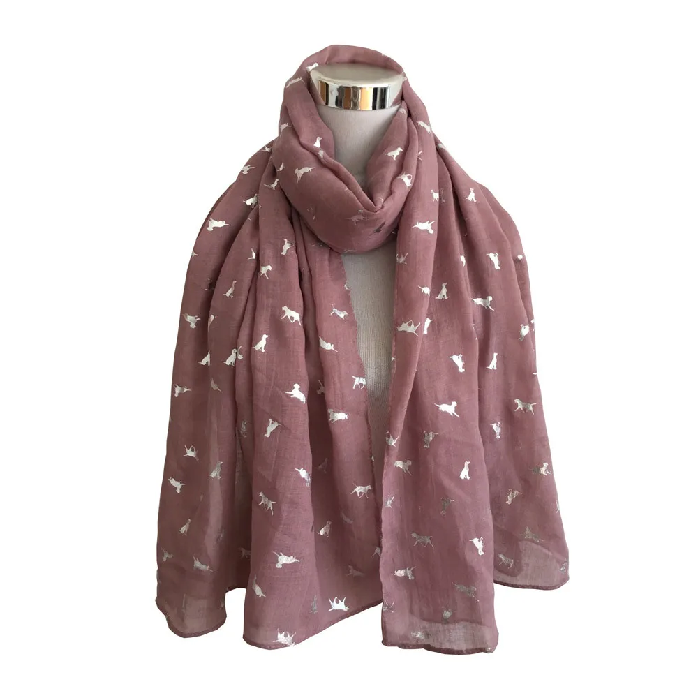 Новое поступление Для женщин шарф с принтом собака Атлас-шелковый шарф в шести Цвет