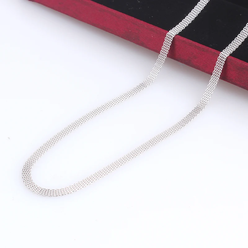 

free shipping Width 3mm length 45cm silvery flat net chains 316L Stainless steel Necklace for men women jewelry wholesale