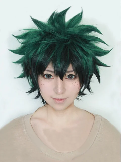 Маскарадный костюм из мультфильма «Мой герой»; Boku No Hero Academy Midoriya Izuku OCHACO URARAKA Todoroki Shoto; летняя рубашка; школьная форма - Цвет: Midoriya Izuku wig