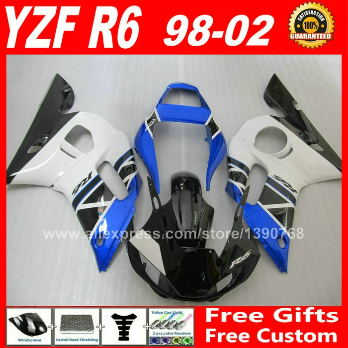 Aftermarket Обтекатели пригодный для YAMAHA R6 YZFR6 1998 1999 2000 2001 2002 синий детали кузова 98 99 00 01