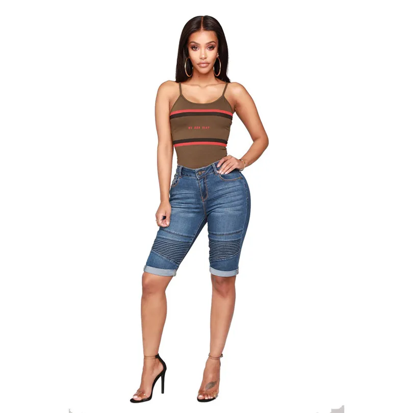 Women Mid Rise Elastic Denim Shorts Women Zip Skinny Denim Knee Length Curvy Stretch Shorts Jeans Skirt Shorts Pantalones 40MR1514