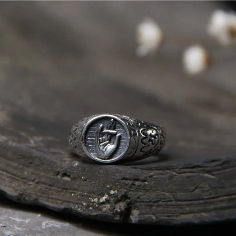 

Antique Handmade 925 Sterling Silver Guanyin Hand Orchid Fingers Hand-carved Finger Rings Best Collection&Adornment