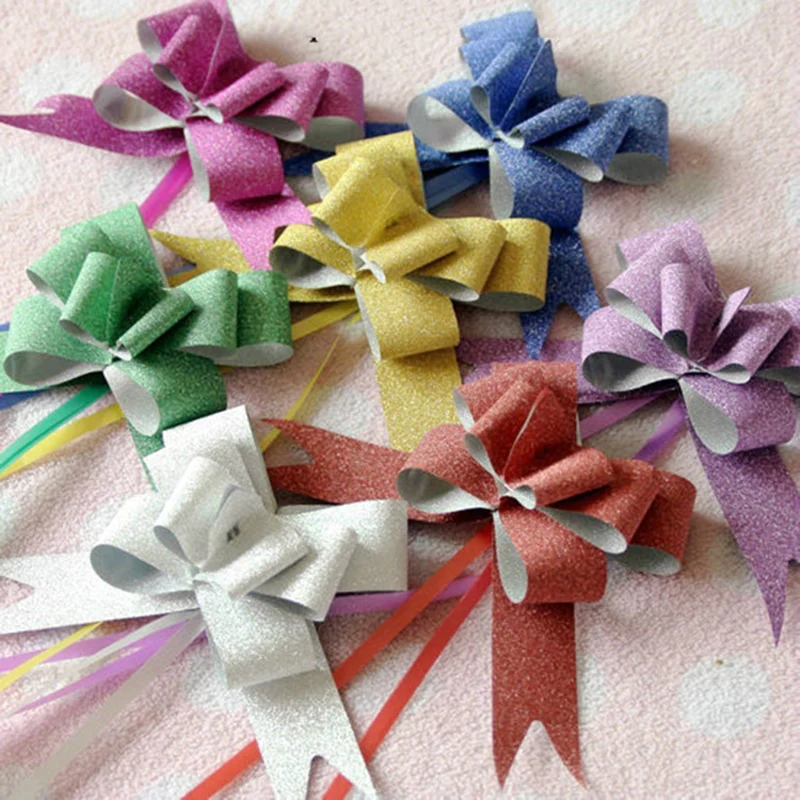 

10pcs/lot glitter Pull Bow Gift Ribbons pull flower ribbon Wedding Events Birthday Decoration Christmas Gifts Decor 1.8cm*36cm