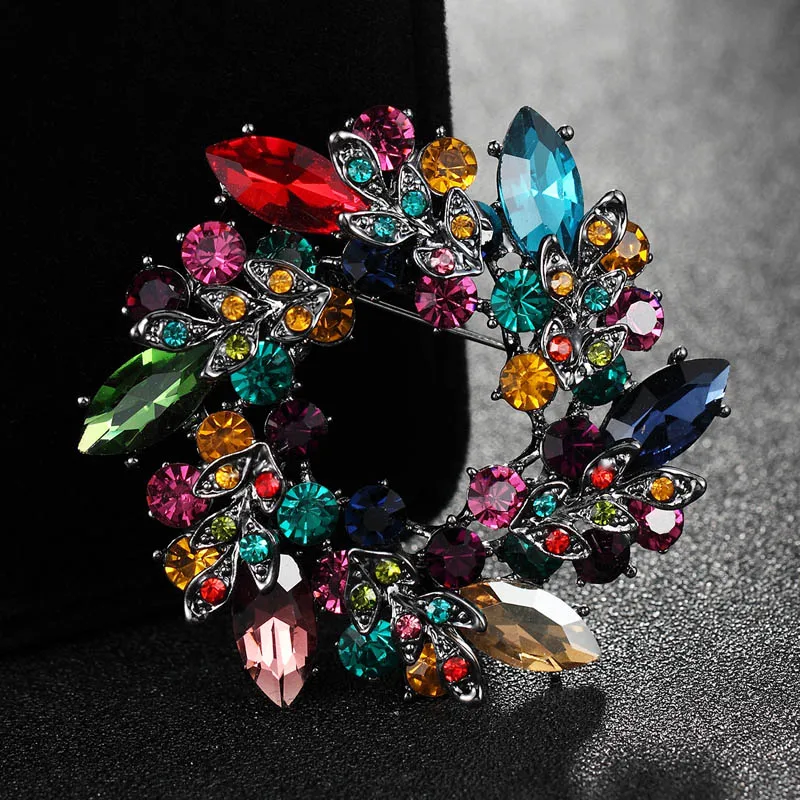 YOQUCOL Elegant Colorful Cubic Zirconia Crystal Bright Big Blue Rhinestone Brooch Pins for Women Grils 