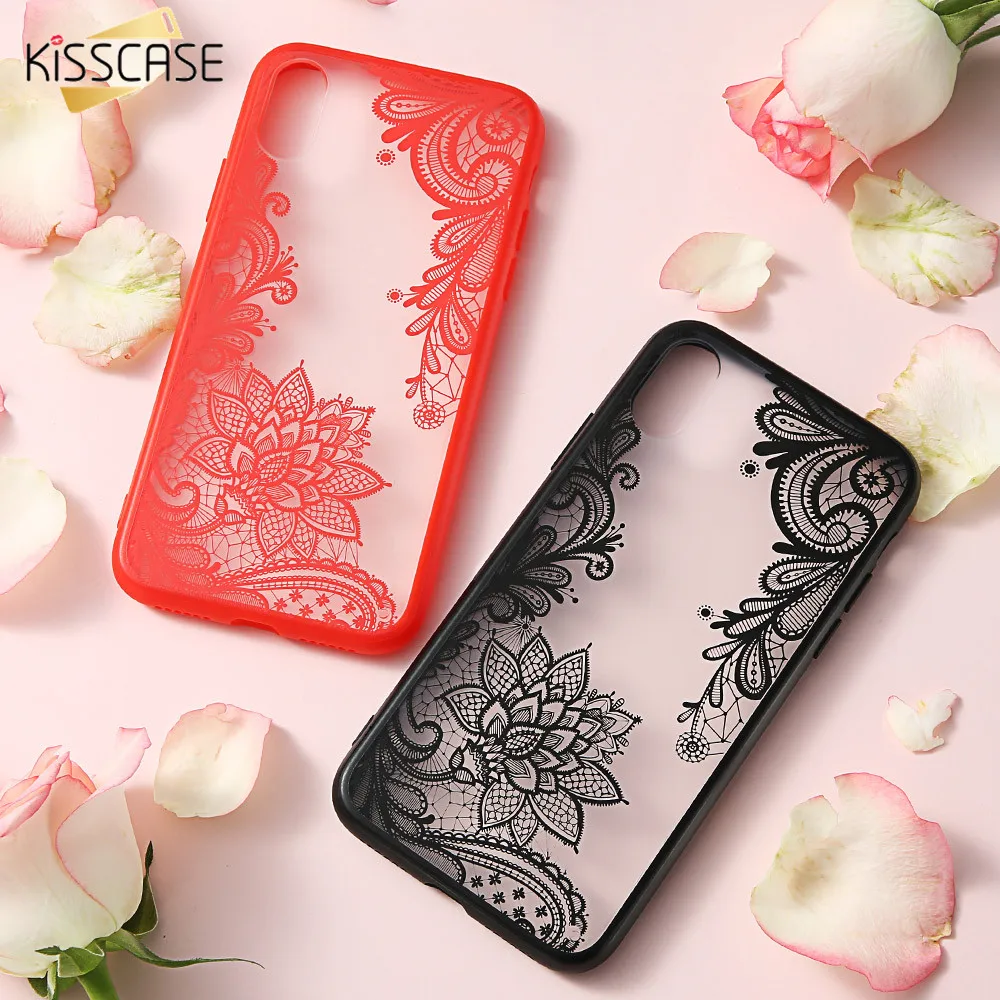 KISSCASE 3D Relief Flower Case For iPhone 7 6S 6 Plus 6 S Plus Vintage Lace Case For 5S 5 Se For iPhone XR XS Max XS Coque Capa