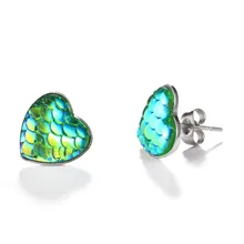 Crazy Feng moda hecha a mano resina cuentas corazón Stud pendientes sirena pez escala patrón pendiente para mujeres Brincos joyería(China)