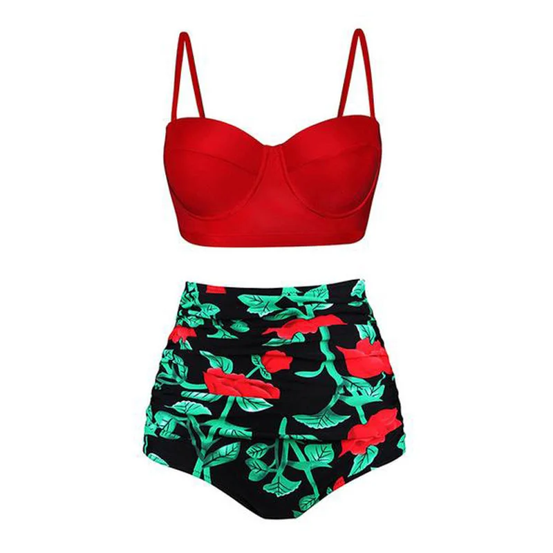 

Beachwear Swimsuit set Summer Swimwear Women's Ladies Printed Strappy High waist Sexy 2 pcs Bathing suit Bikini