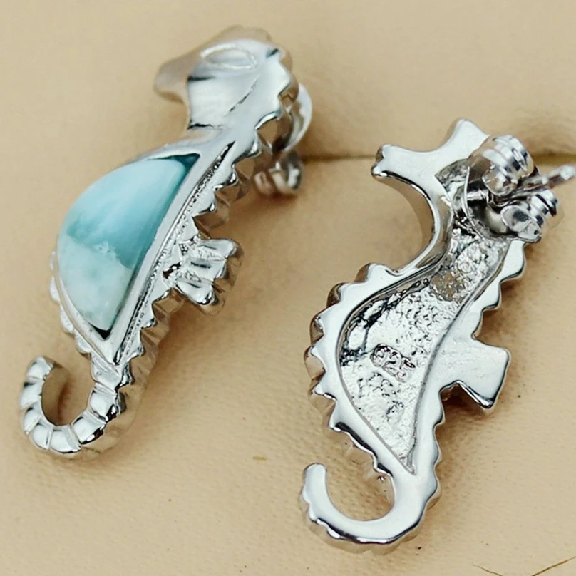 SHUNXUNZE, Larimar, натуральный камень, этнические,, серьги-гвоздики на Рождество для женщин, животное, пириформа, сексуальные подарки, родиевое покрытие, R3545