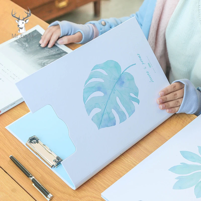 

A4 Size Nordic Style Green Leaf Document Clipboard Coated Paper Large File Folder Writing Hard Board School Office Stationery