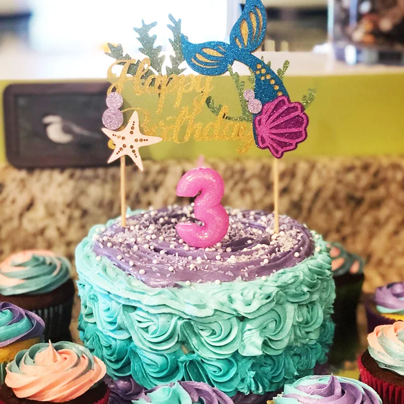 Starfish Mermaid Happy birthday Cake Toppers Cupcake Baby Shower DIY Gifts P0 LL