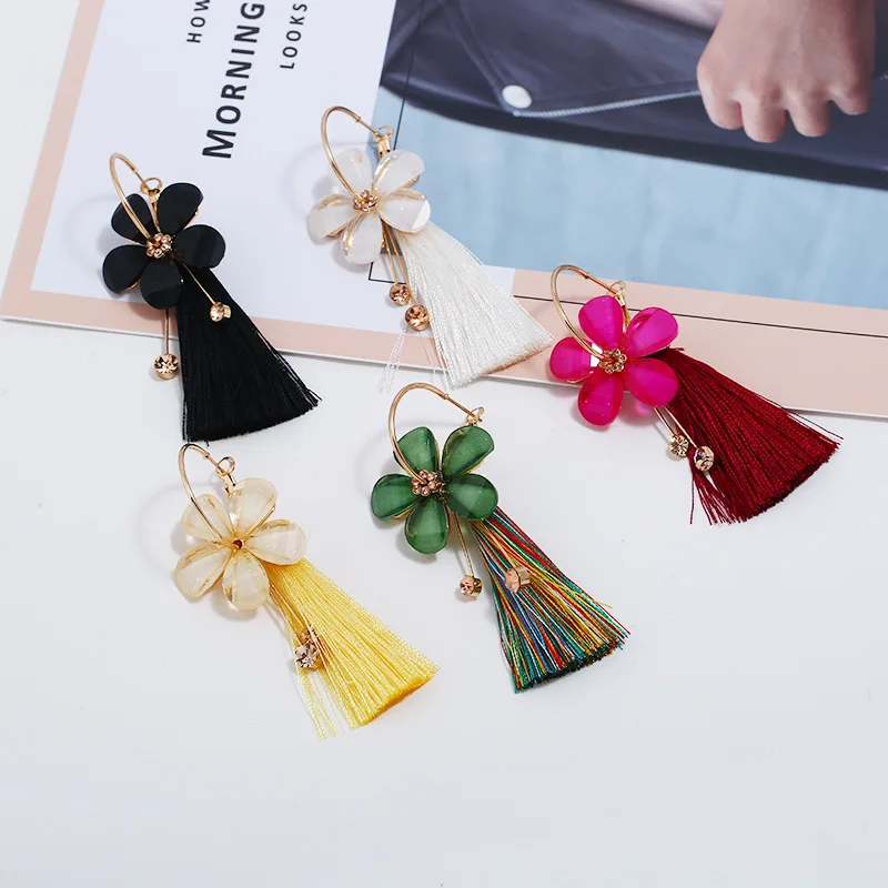 Ajojewel Красивые цветочные нитки, кисточки, серьги-кольца для женщин, модные ювелирные изделия, Прямая поставка