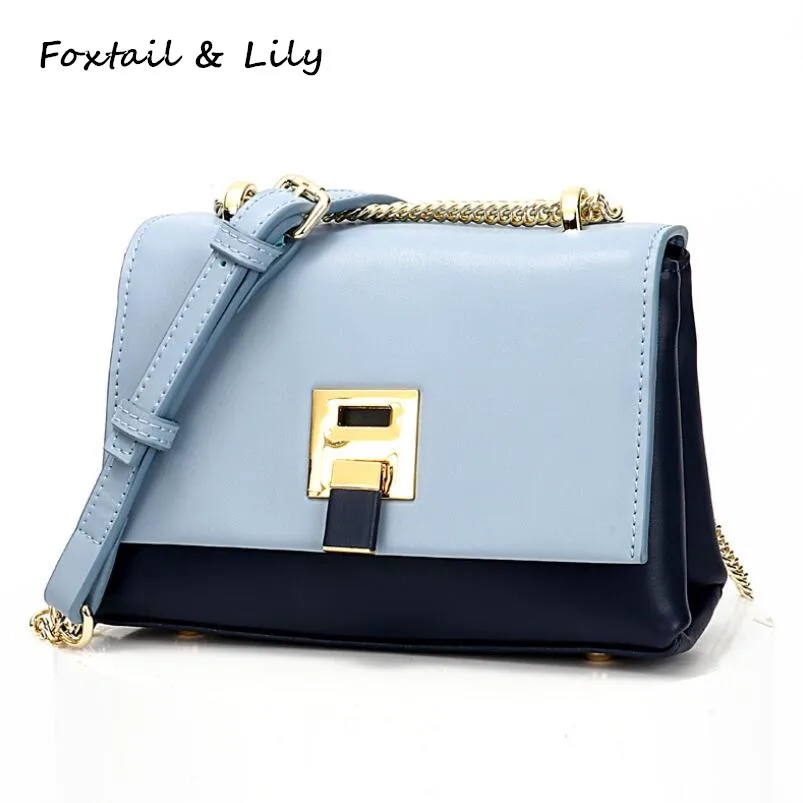 

FoxTail & Lily Fashion Panelled Women Shoulder Bag Genuine Leather Elegant Lady Mini Chain Crossbody Bag Designer Messenger Bags