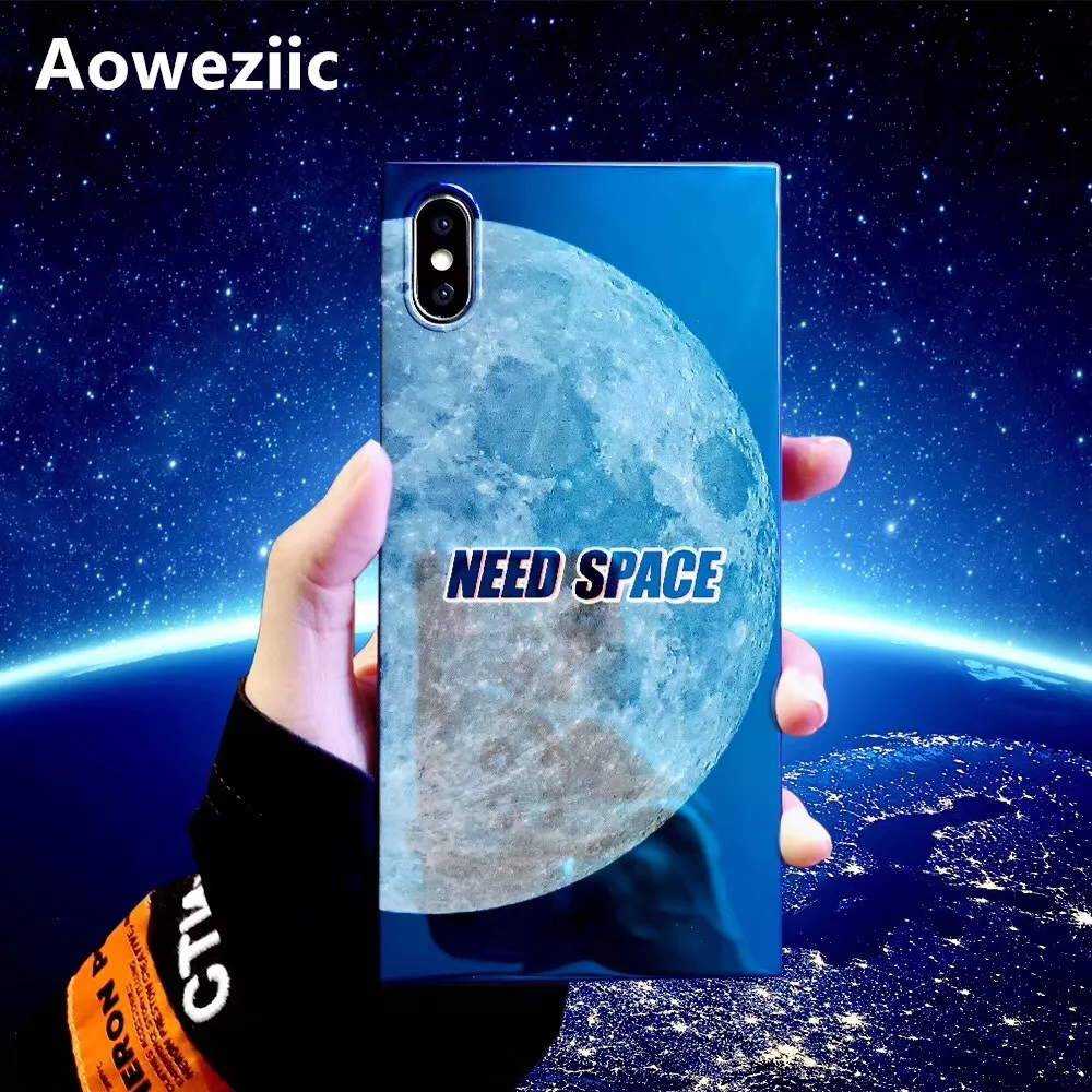 

Aoweziic Blu-ray star beautiful for iPhone XS MAX XR mobile phone case 6S 7plus square planet 8P soft shell tide