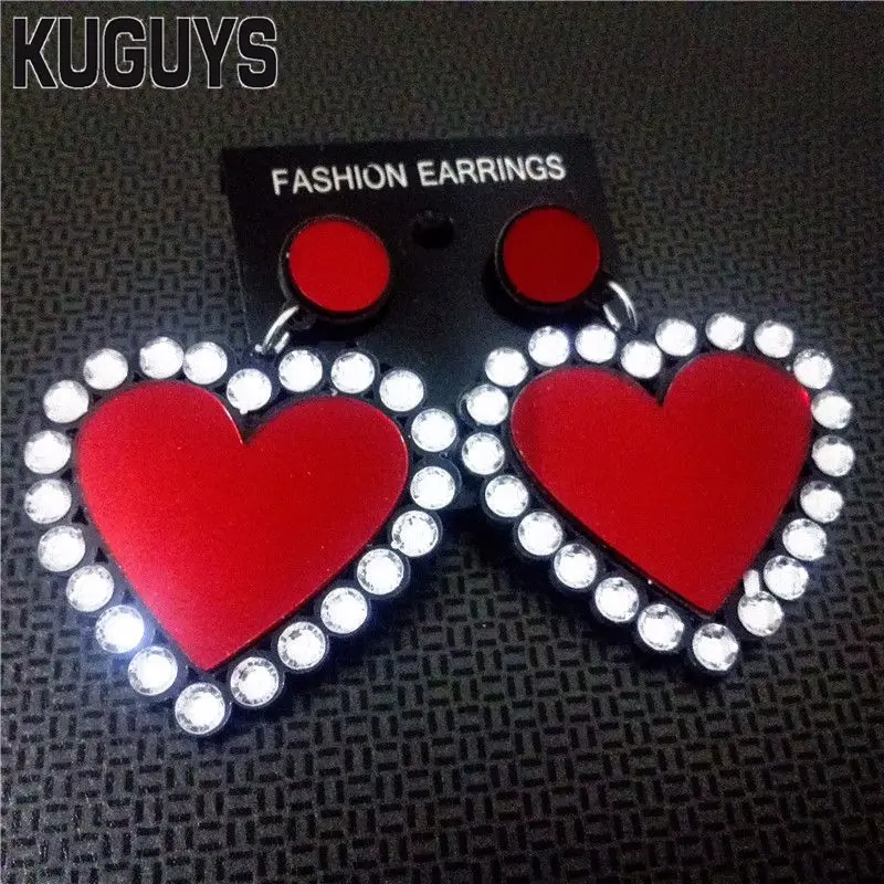 

KUGUYS Jewelry for Womens Brincos Acrylic Red Heart Bead Large Earrings Fashion Oorbellen HipHop Earring Pendientes