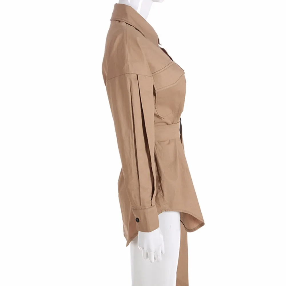Lzecella весенне-осеннее пальто OL однотонная блузка с длинным рукавом и карманами, пояс, штормовое пальто женская верхняя одежда, пальто