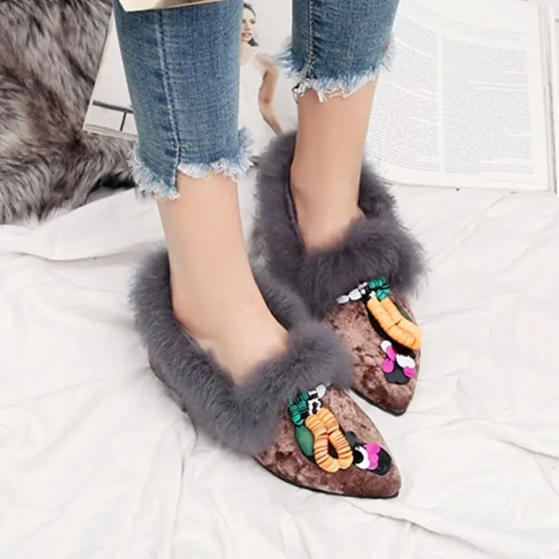 light Pointu Troupeau Moyen Pompes Égérie Grande Brown 2018 Fourrure Date Femmes En Chaud Confortables Décoration pink Bout Taille Talons Grey Étrange Épais wWxIgWf6Hq
