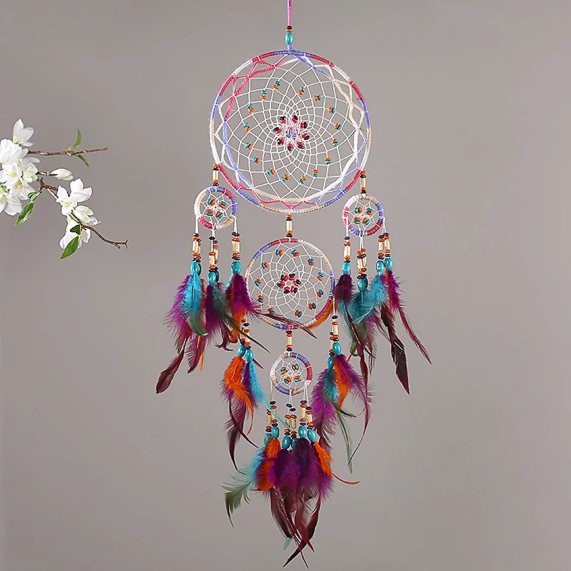 Nuevo creativo todo hecho a mano cinco anillos atrapasueños colgante sala de estar decoración de la pared colgante hermoso adorno colgante Nuevo creativo todo hecho a mano cinco anillos atrapasueños colgante sala de estar decoración de la pared colgante hermoso adorno colgante