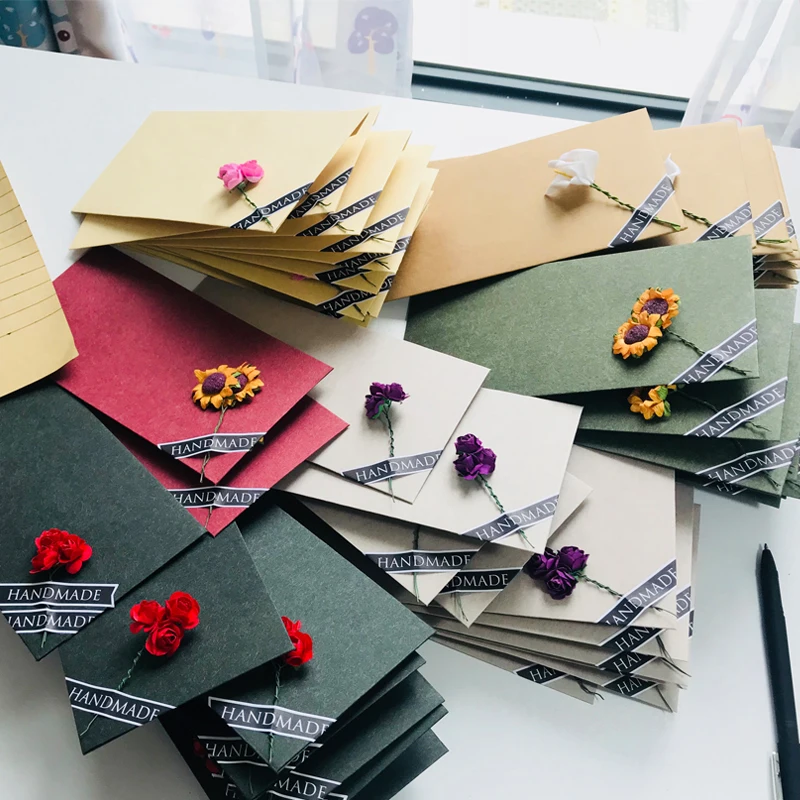 

10pcs/20pcs Lot Flower Vintage Paper Envelopes Dried Flowers for Wedding Planner Letter Invitations Writing Gift Envelope
