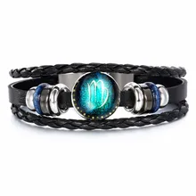 DIY 12 созвездий кожаный Зодиак браслет leo Стрелец для женщин Скорпион Дева браслет в стиле "панк" ювелирные изделия DropShiping