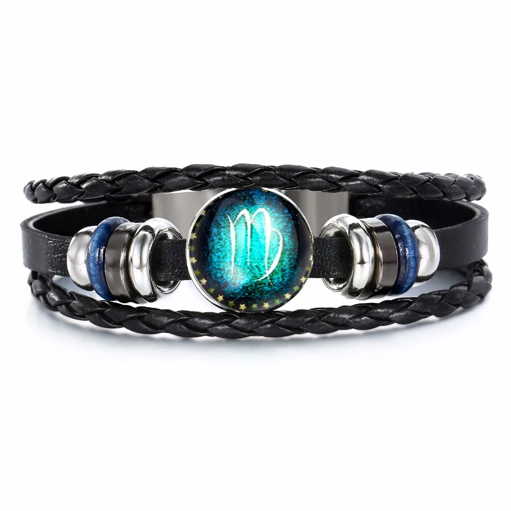 DIY 12 Constellations Leather Zodiac charm Bracelet leo Sagittarius