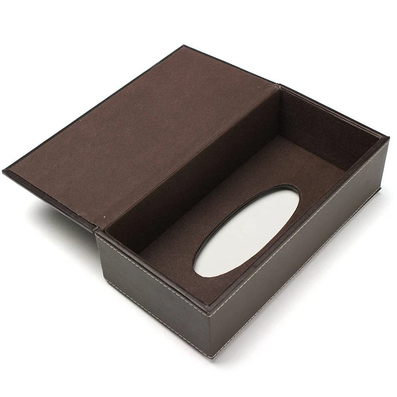 Portable Leather Rectangular Tissue Cover Box Holders Case Pumping Paper Hotel Home Car Gift Brown 3