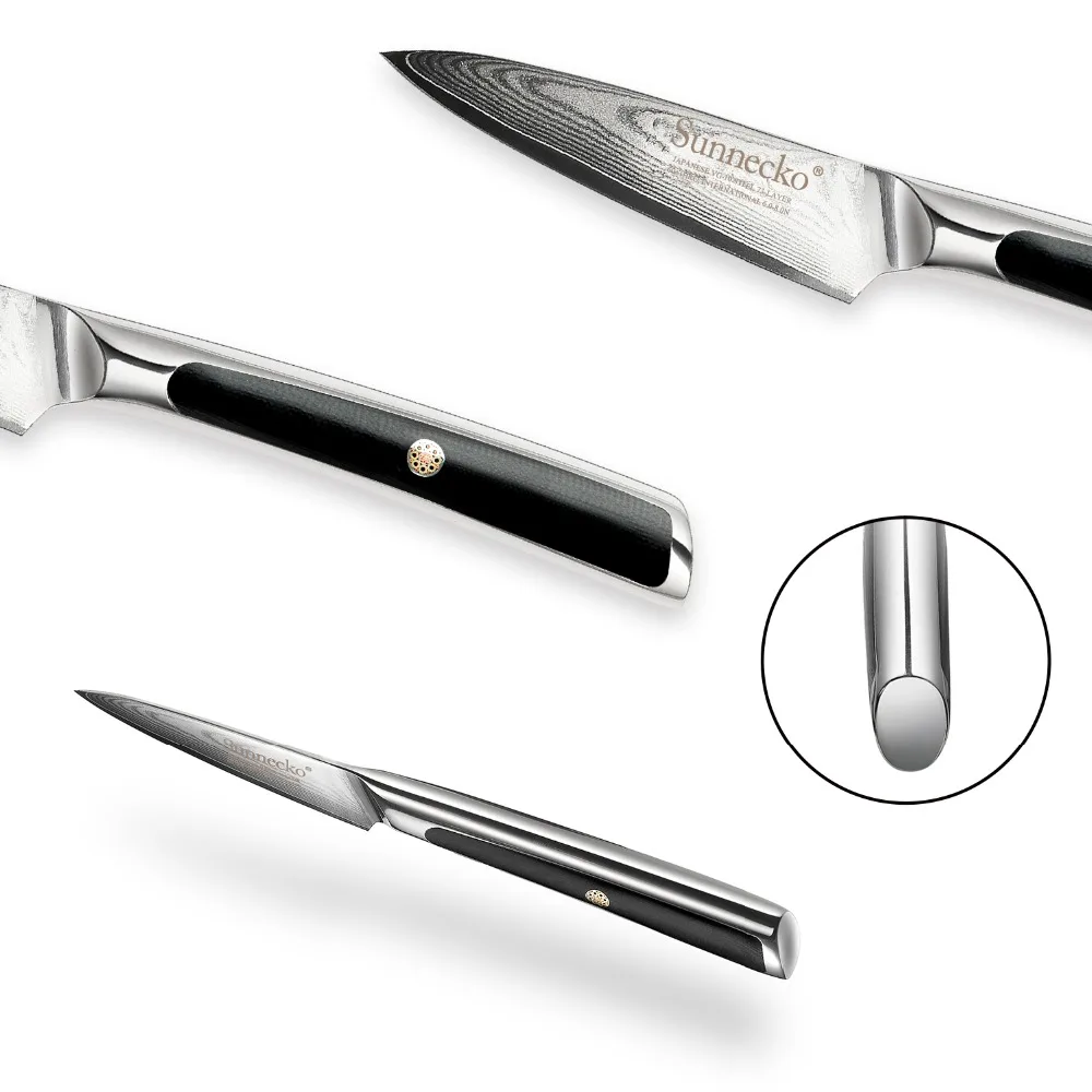 US $22.49 Sunnecko 35 Damascus Steel Fruit Paring Knife Japanese Vg10 Core Blade Kitchen Knives G10 Handle Chefs Utility Cutter Gift