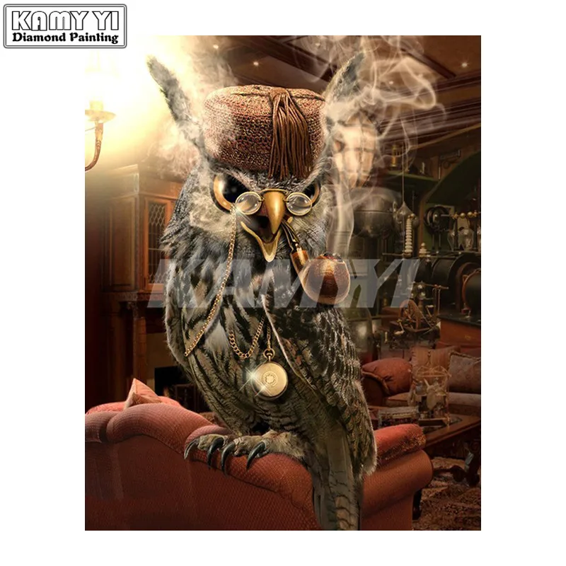 5D DIY Diamond Embroidery,owl smoking,animal,Full,Diamond Painting,Cross Stitch,3D,Diamond Mosaic,mazayka,diamond,stickers,gift_