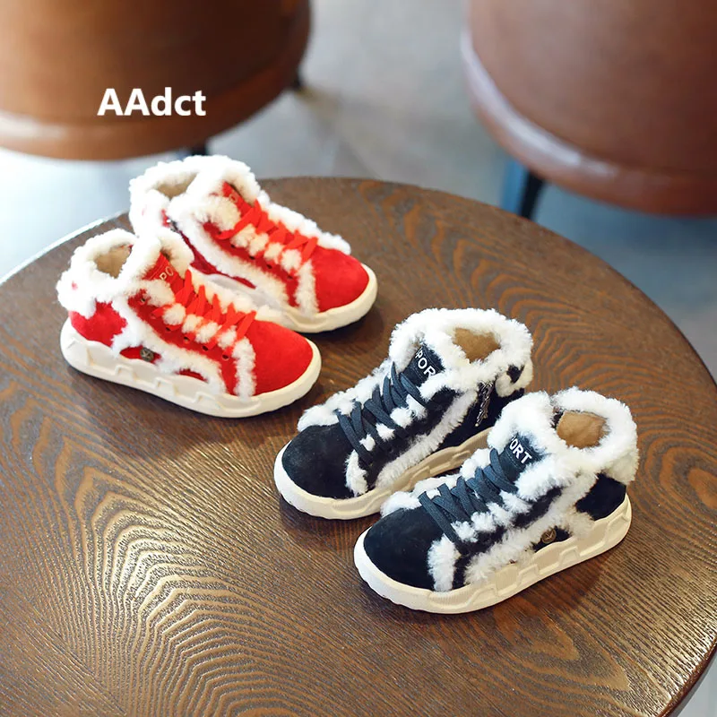 

AAdct 2018 Genuine leather girls shoes running sports children shoes for boys casual winter cotton warm kids shoes sneakers