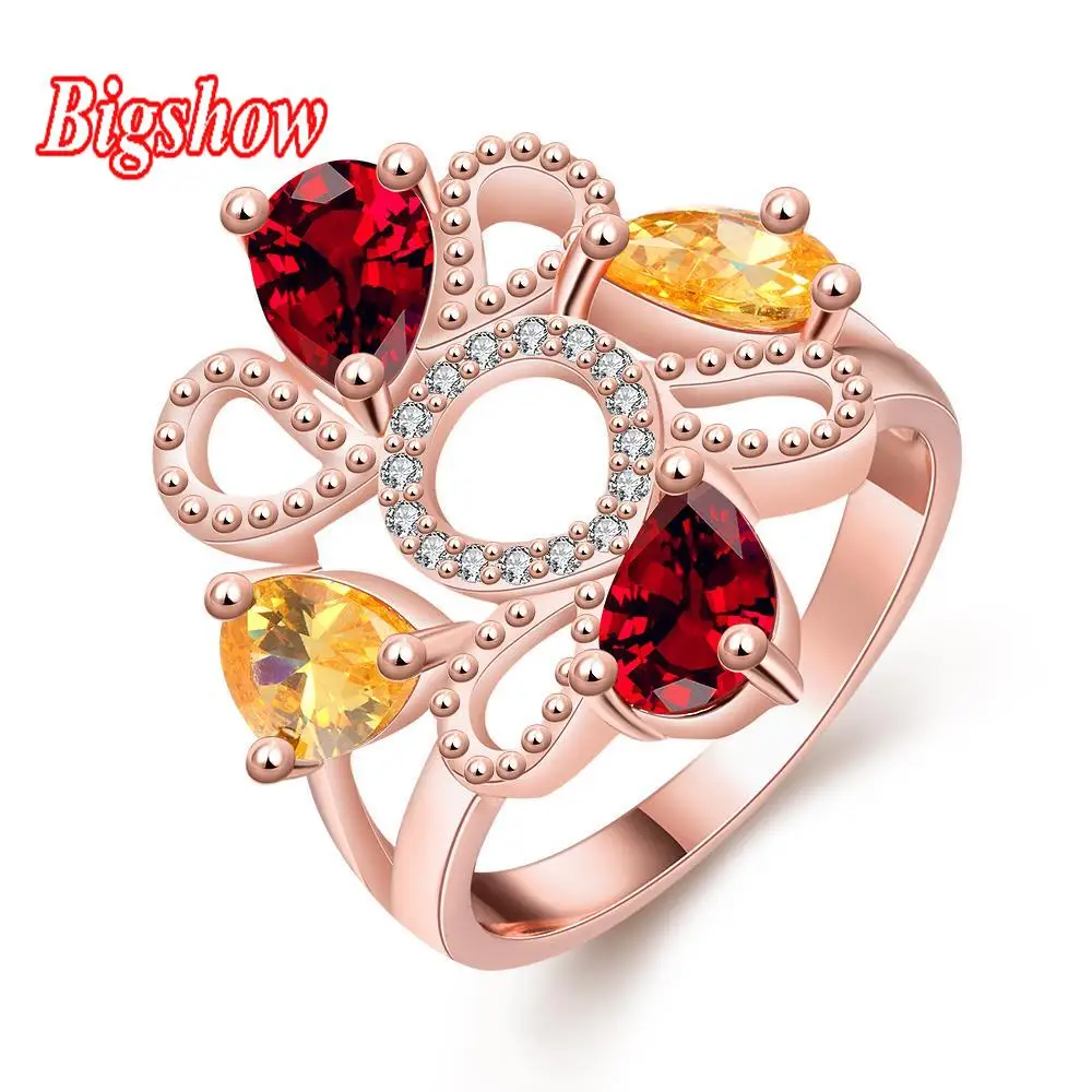 New Fashion Top Sale Unique Colorful 18K Rose Gold Plated AAA Zircon Weddding bijoux Rings Fine Ruby Jewelry For Women R307-8
