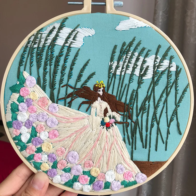 

1Set Handmade Embroidery DIY Cloth Material Package Sticky Embroidery Ribbon Embroidery Kit Living Room Paintings With Frame