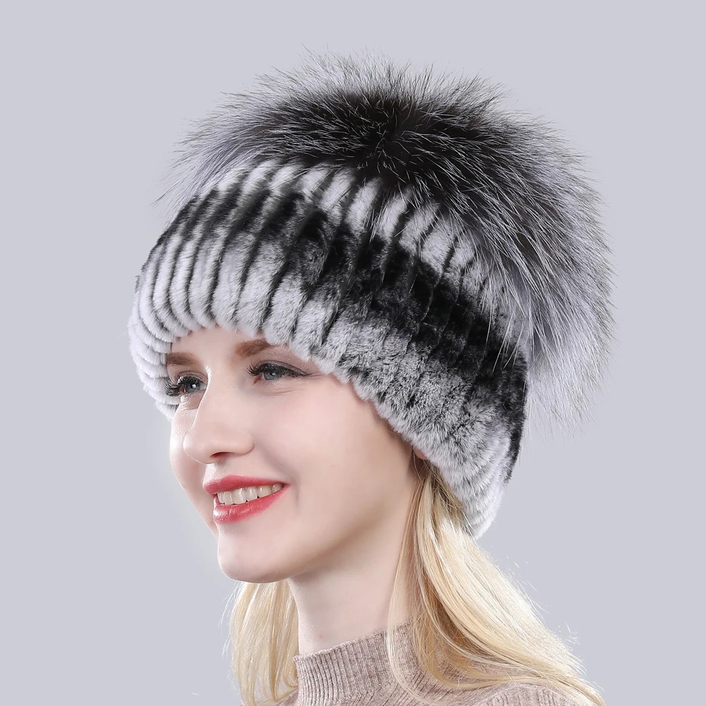 Шапка женская с мехом чернобурки|Женские Skullies и шапочки| |