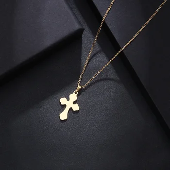 

DOTIFI Stainless Steel Necklace For Women Man Lover's Sharp Cross Gold And Silver Color Pendant Necklace Engagement Jewelry