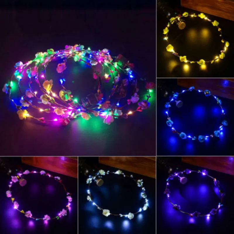

Wedding Xmas Party Women Girls LED Light Up Flower Headband Hair Wreath Garland