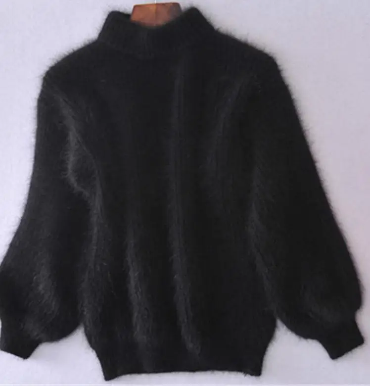 Зима Новая мода утолщенная теплая водолазка мохер женские свитера с рукавами-фонариками Повседневный однотонный тонкий Простой пуловер - Цвет: Color 1