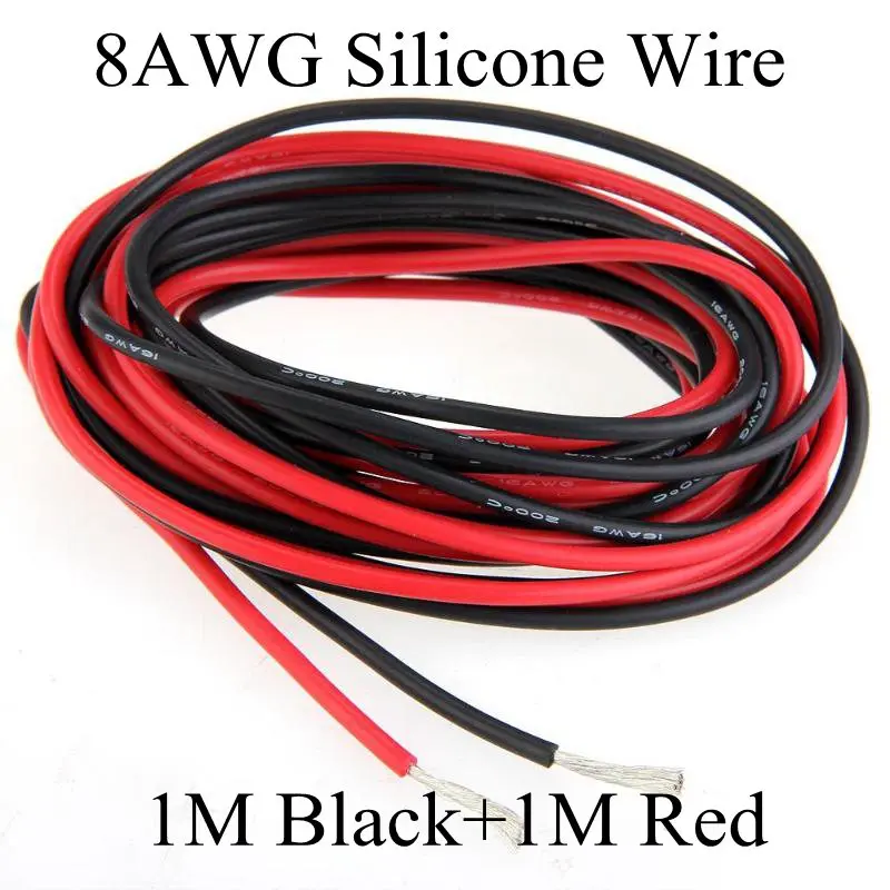 1 м черный+ 1 м красный 8awg гибкий силиконовый провод Калибр высокая температура луженая медь кабель силиконовый резиновый провод