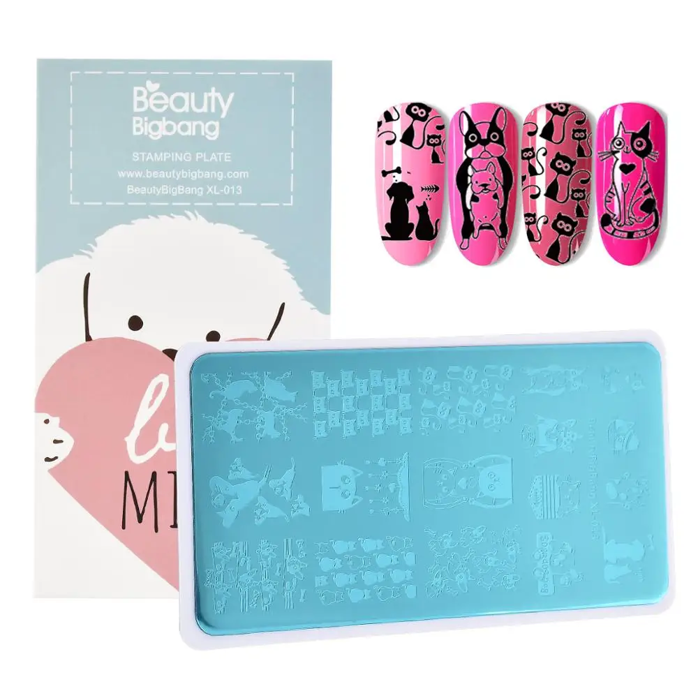 

BeautyBigBang 1Pcs Hot Sale Nail Template Plate Cute Cat Dog Pattern Nail Stamping Plate Rectangle Stamp For Nail Art BBB XL-013
